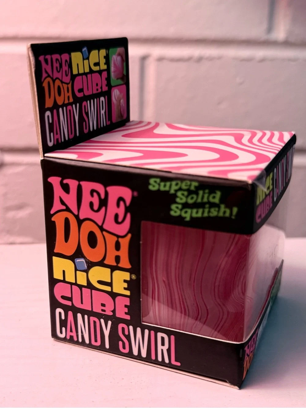 NeeDoh Nice Cube Candy Swirl Pink Super Solid Squish NEW